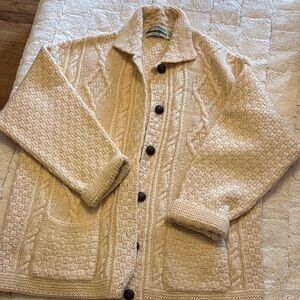 Cream Cable Knit Cardigan Sweater with Collar